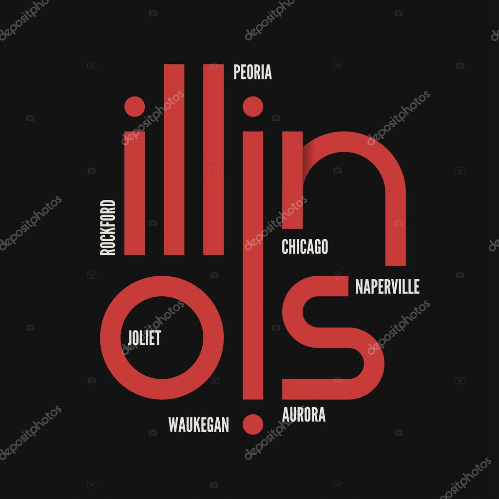 Illinois state. T-shirt and apparel vector design, print, typography, poster emblem