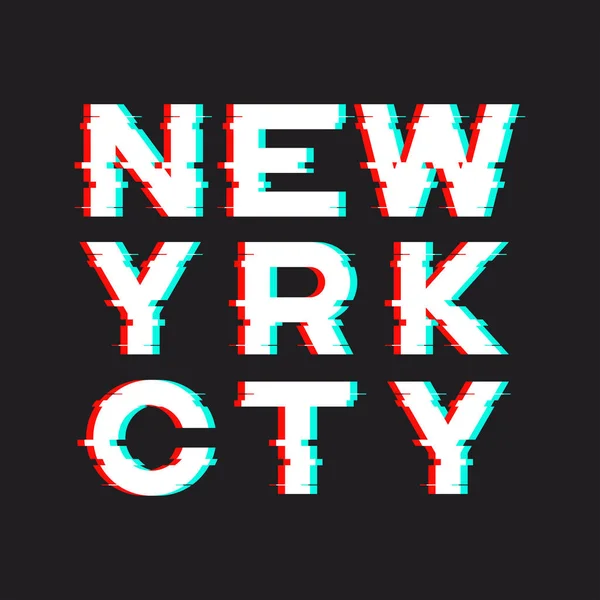 New York t-shirt en kleding ontwerp met geluid, glitch, distorti — Stockvector
