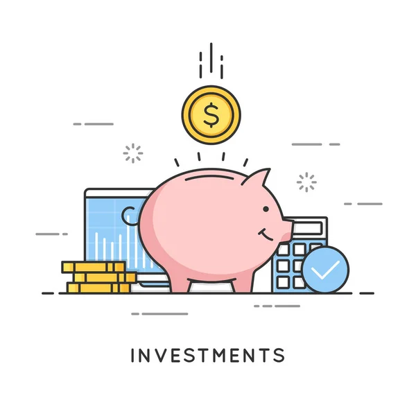 Investimentos, poupança de dinheiro, gestão do orçamento, lucro financeiro . — Vetor de Stock