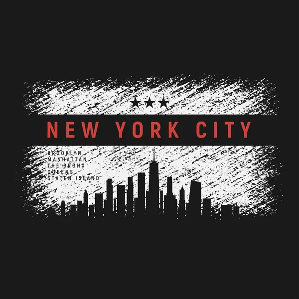 New York City t-shirt en kleding grunge stijl ontwerp met stad — Stockvector