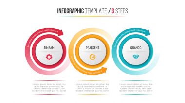 Üç adım Infographic işlem grafiği dairesel oklar.