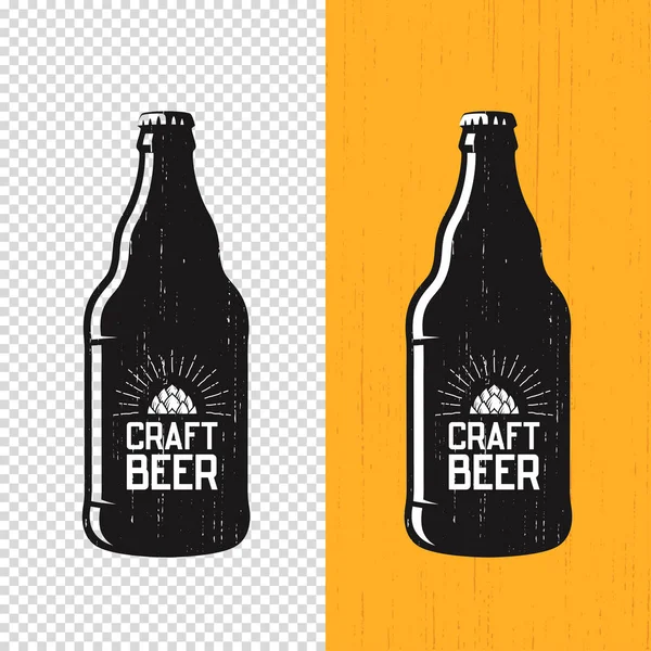 Textured craft beer bottle label design. Vector logo, emblem, ty — Stock Vector