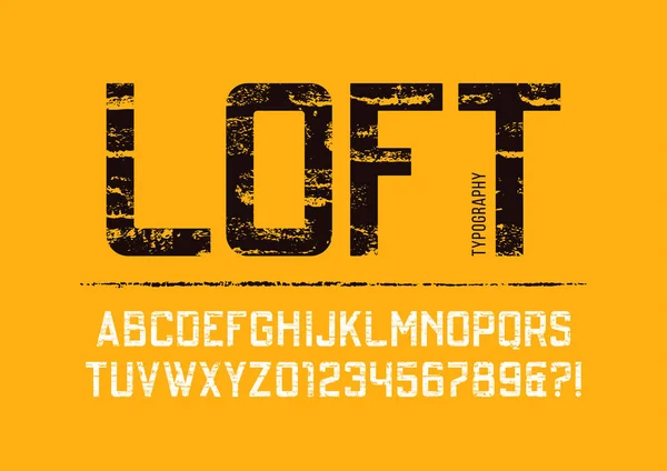 Loft condensado grunge texturizado sans serif tipografía diseño . — Archivo Imágenes Vectoriales