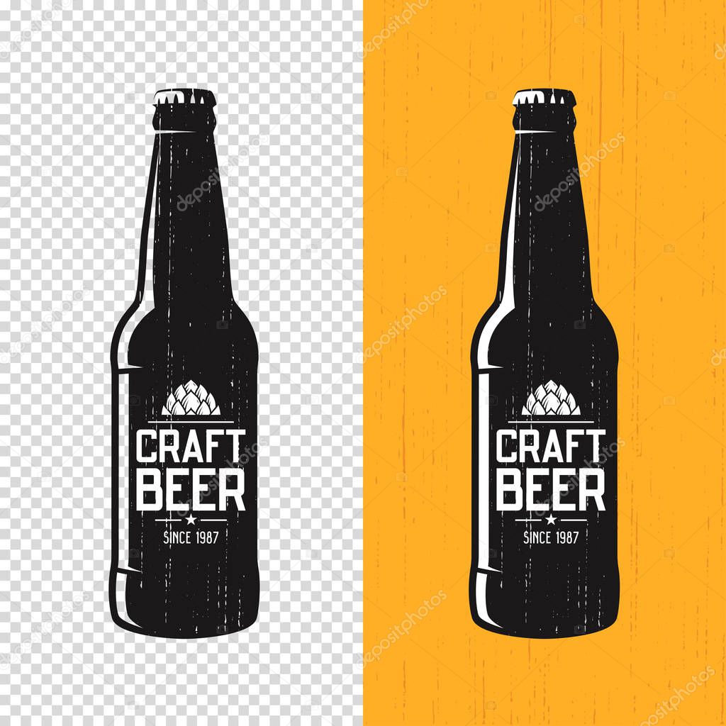 Textured craft beer bottle label design. Vector logo, emblem, ty