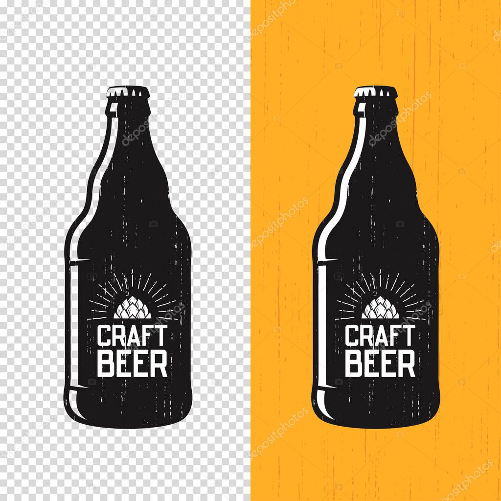 Textured craft beer bottle label design. Vector logo, emblem, ty