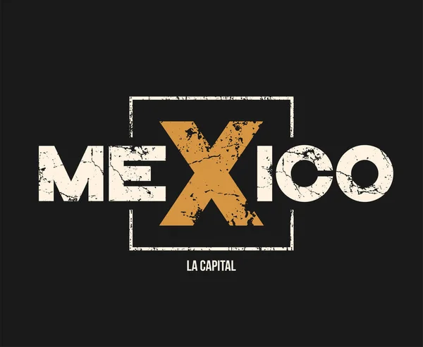 México la capital t-shirt e design de vestuário com efeito grunge . — Vetor de Stock