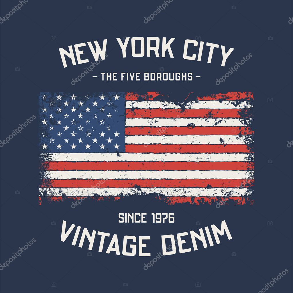 NYC the five boroughs t-shirt and apparel design with grunge effect. Vector print, typography, poster, emblem.