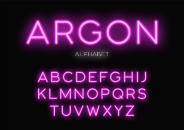 Neon yazı tasarım parlayan. Vektör alfabesi, mektup, yazı tipi, ty