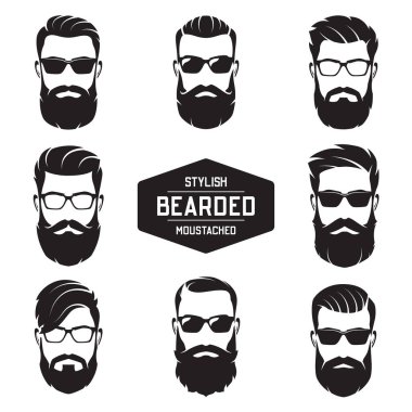 Set of vector various bearded men faces. clipart