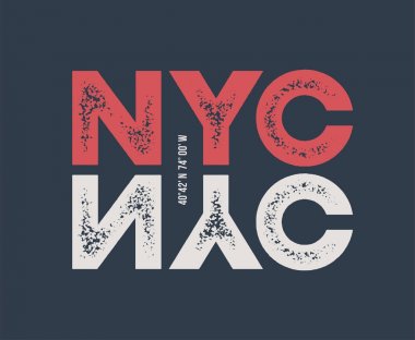 NYC t-shirt ve konfeksiyon tasarım dokulu yazı ile.