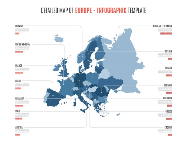 Mapa detallado de Europa. Plantilla vectorial para infografías . — Vector de stock