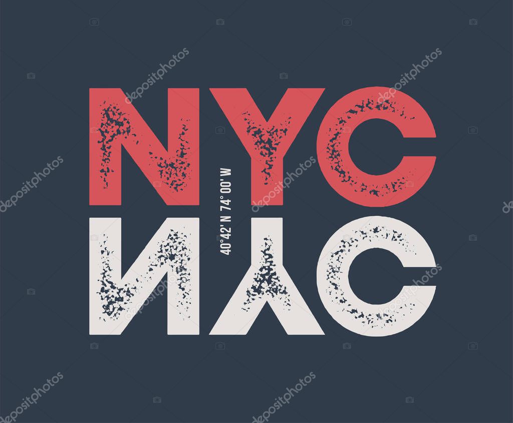 NYC t-shirt and apparel design with textured lettering. Vector print, typography, poster, emblem.