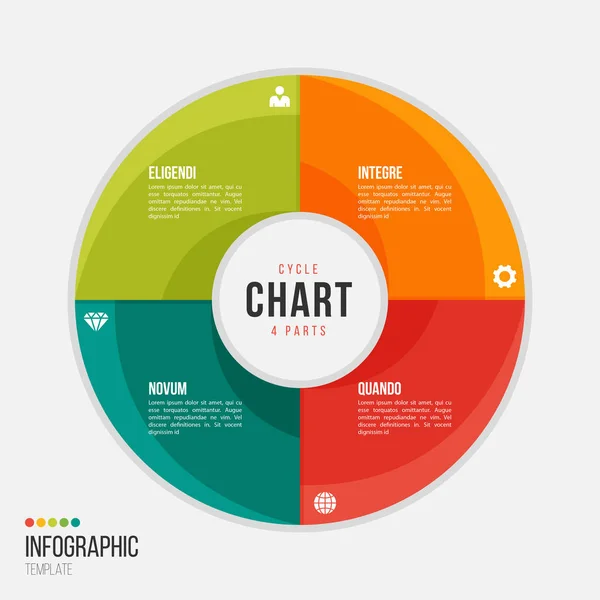 Modèle d'infographie de diagramme de cycle avec 4 parties, options, étapes — Image vectorielle