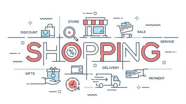 Alışveriş, e-ticaret, perakende, satış, teslimat hizmeti ince çizgi c