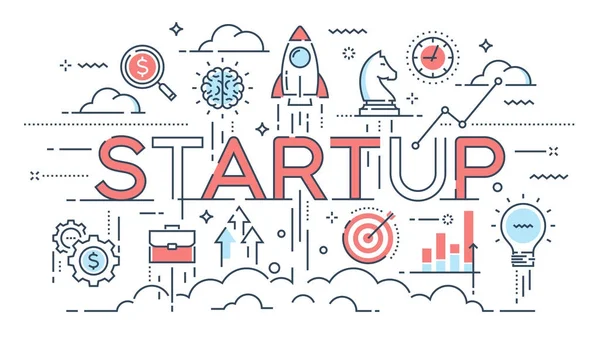 Start, idéer och nya företag, utveckling, projekt lanseringen thi — Stock vektor