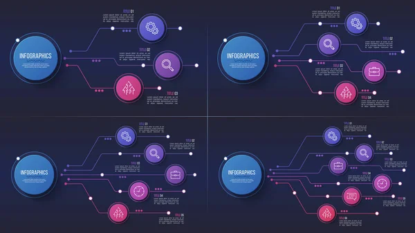 벡터 3 4 5 6 옵션 infographic 디자인, 구조 차트, 홍보 — 스톡 벡터