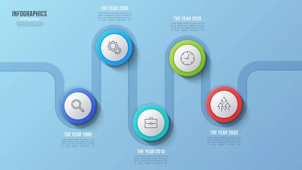 Graphique chronologique vectoriel en 5 étapes, infographie, présentation — Image vectorielle