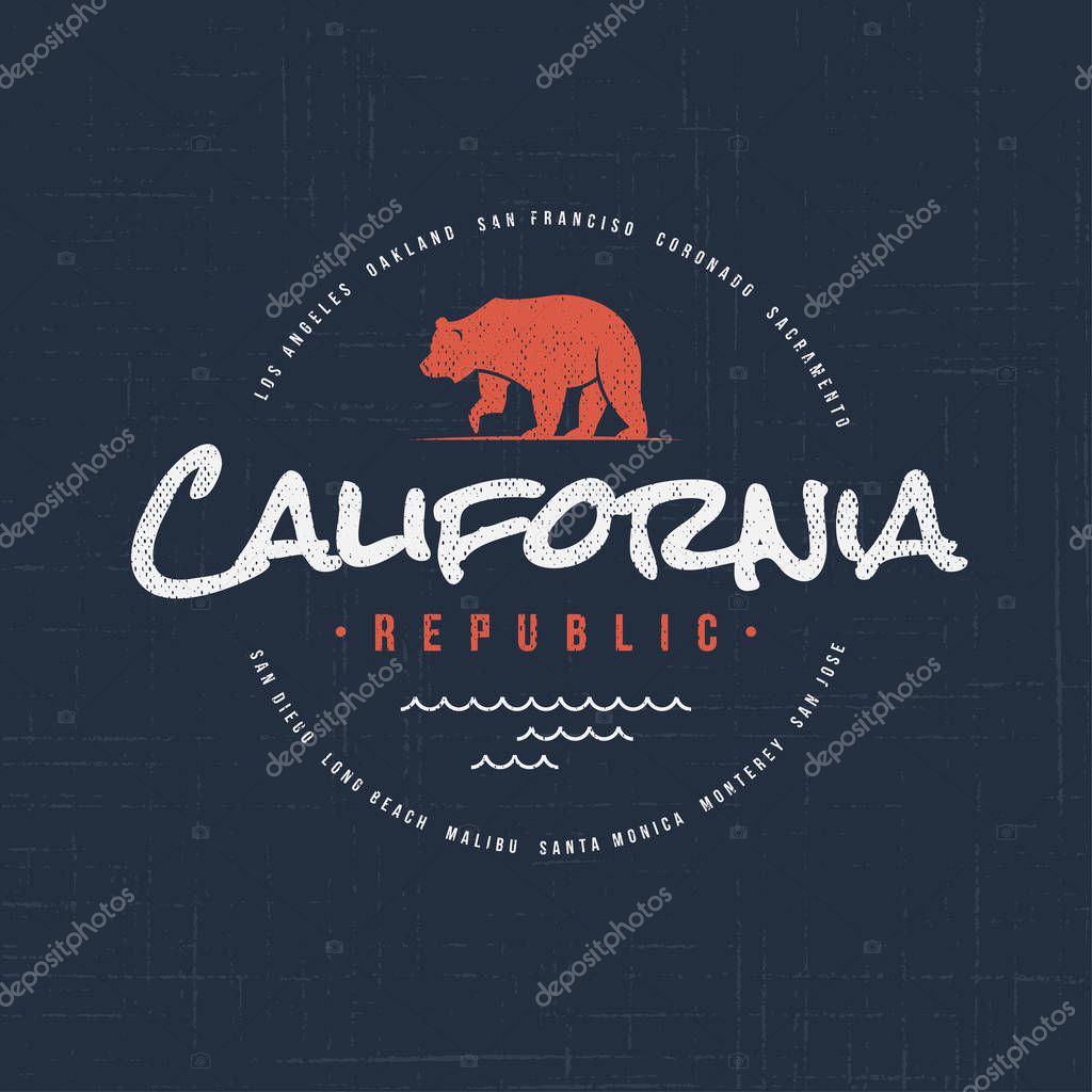 California republic. T-shirt and apparel vector design, typography, print, logo, label, poster Global swatches