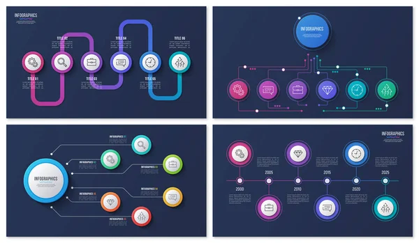 Conjunto de vetores 6 opções de projetos infográficos —  Vetores de Stock