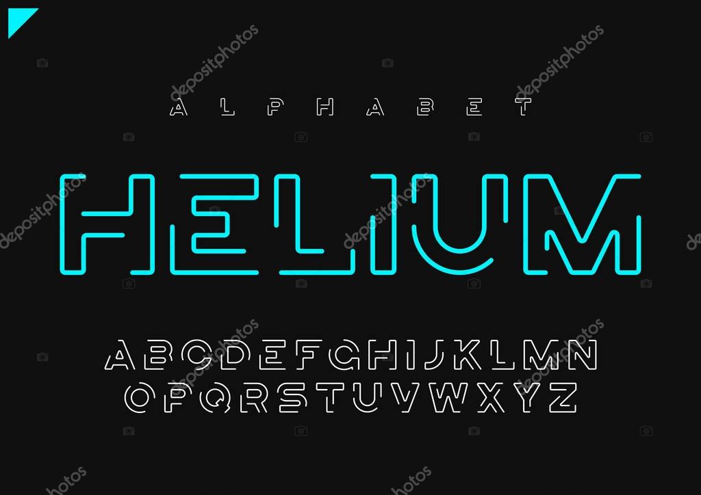 Helium vector minimalist futuristic linear alphabet, typeface, letters, font, typography Global swatches