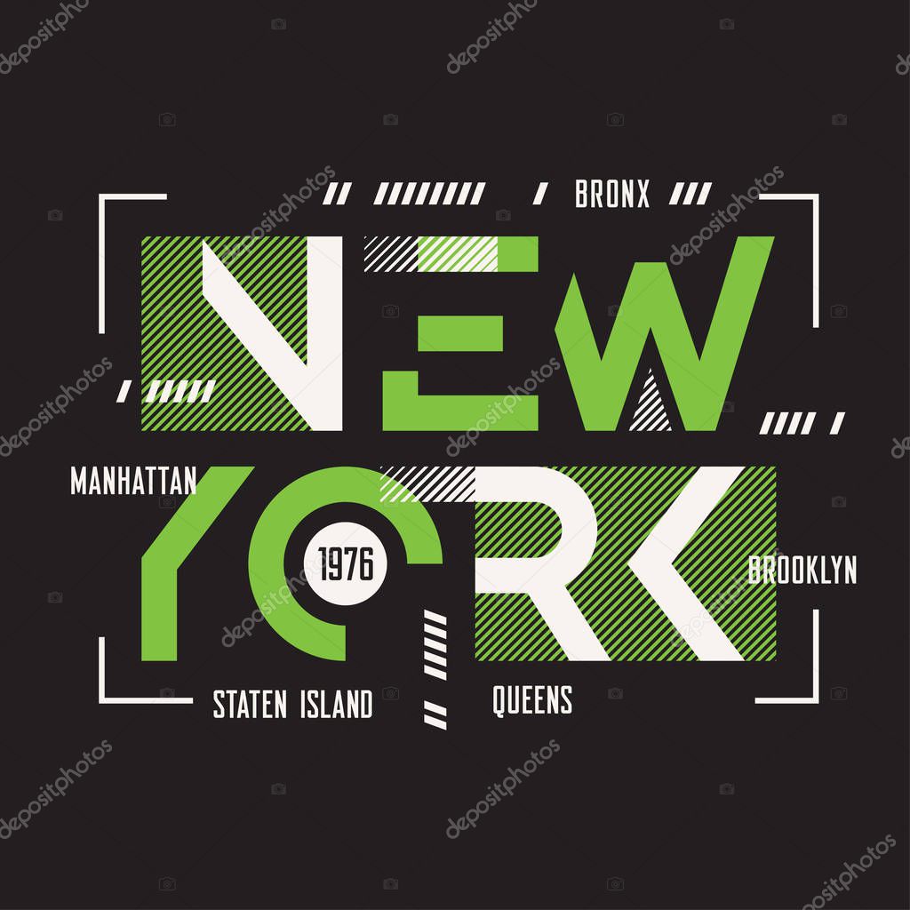 New York vector t-shirt and apparel geometric design, typography, print, poster. Global swatches.