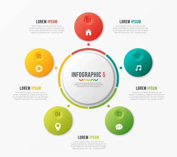Cirkel grafieksjabloon met 5 opties. Vector design voor infograp — Stockvector