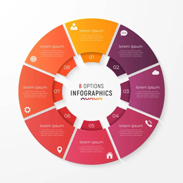 Cirkel grafieksjabloon met 8 opties. Vector design voor infograp — Stockvector