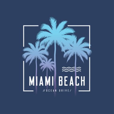 Miami beach Ocean Drive tee baskı palmiye ağaçları, t gömlek tasarı ile