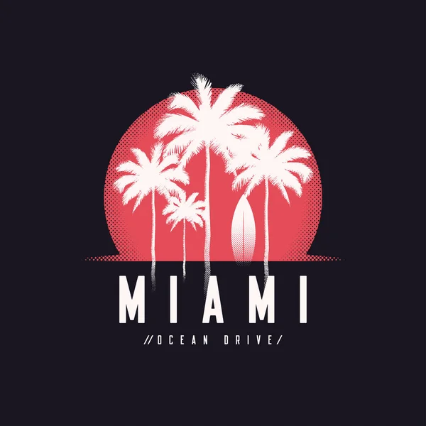 Miami Ocean Drive tee palmiye ağaçları, t gömlek tasarım, typ ile yazdırma — Stok Vektör