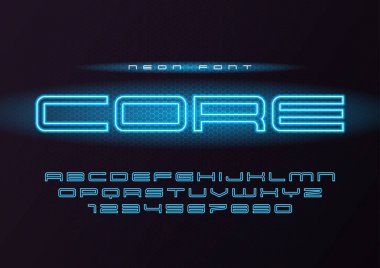 Core parlayan vektör neon fütüristik yazı tipi, yazı tipi, alfabe, le