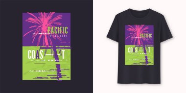 Pasifik kıyısı sörf tahtası stili grafik tee vektör tasarımı, baskı