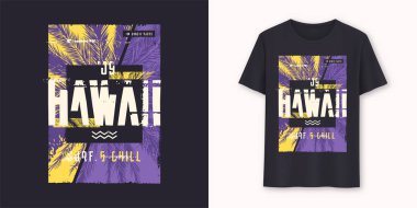 Hawaii Sörf ve Soğutma stili grafik tişört tasarımı, baskı