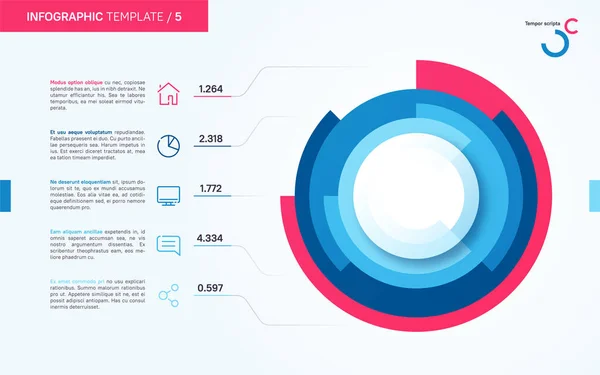 Licht en netjes vector infographic cirkel grafiek template. Vijf opties — Stockvector