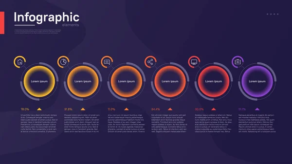 Stijlvolle kleurrijke vector infographic template met ronde grafische elementen op een diepblauwe achtergrond — Stockvector