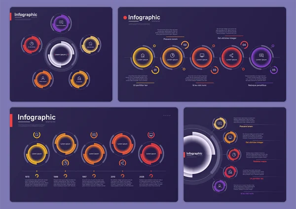 Συλλογή από διάφορα διανυσματικά infographic πρότυπα σε ένα βαθύ μπλε φόντο. Πέντε επιλογές — Διανυσματικό Αρχείο