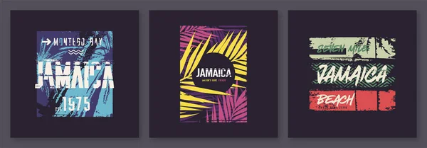 Kollektion von drei vektorgrafischen T-Shirt-Designs zum Thema Jamaika-Urlaub — Stockvektor