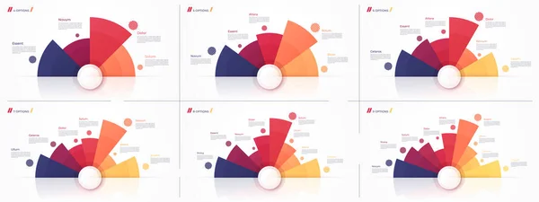 Conjunto de diseños de diagramas circulares vectoriales, plantillas modernas para crear infografías, presentaciones, informes, visualizaciones — Archivo Imágenes Vectoriales