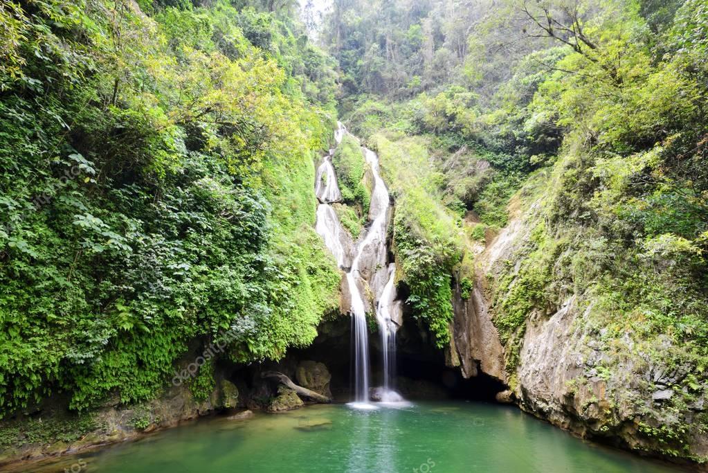  Cascade  tropicale dans une jungle  tropicale qui coule vers 