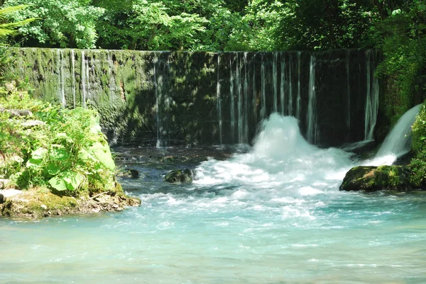 Forest waterval aan zonnige zomerdag — Stockfoto