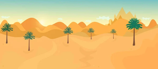 Пейзаж Пальмами Песком Солнцем Город Пустыни — стоковый вектор