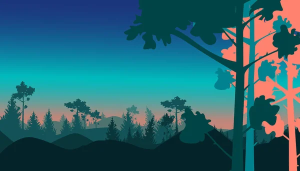 Les Při Západu Slunce Abstraktní Pozadí Borovicemi Vánoční Stromky — Stockový vektor
