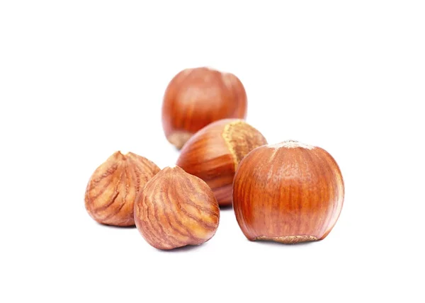 Group Fresh Hazelnuts Isolated White Background — Stock Photo, Image