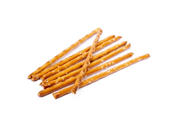 Zoute Kraker Pretzel Sticks Geïsoleerd Witte Achtergrond — Stockfoto