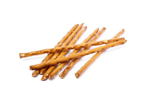 Salty Cracker Pretzel Sticks Isolated White Background — Stock Photo, Image