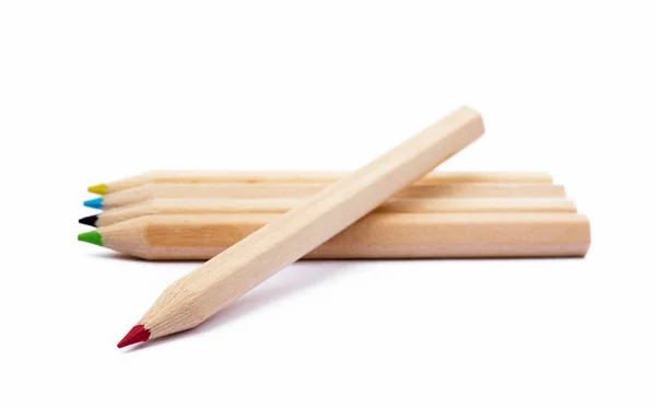 Lápices Ordinarios Coloridos Madera Aislados Sobre Fondo Blanco —  Fotos de Stock