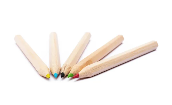 Crayons Ordinaires Colorés Bois Isolés Sur Fond Blanc — Photo