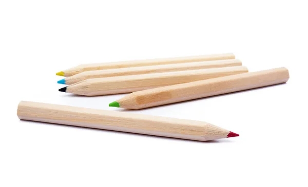 Lápis Comuns Coloridos Madeira Isolados Fundo Branco — Fotografia de Stock