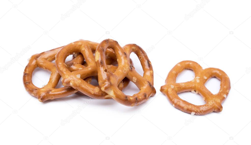 Salty cracker pretzel isolated on white background