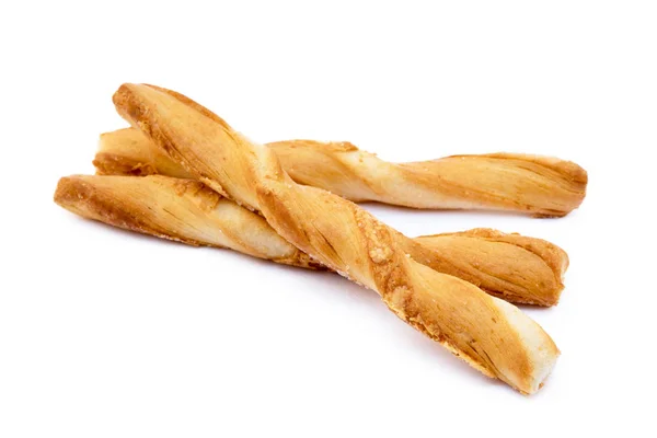 Spiraalvormige Brood Sticks Met Kaas Een Witte Achtergrond — Stockfoto