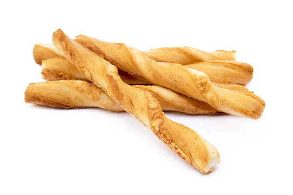 Spiraalvormige Brood Sticks Met Kaas Een Witte Achtergrond — Stockfoto